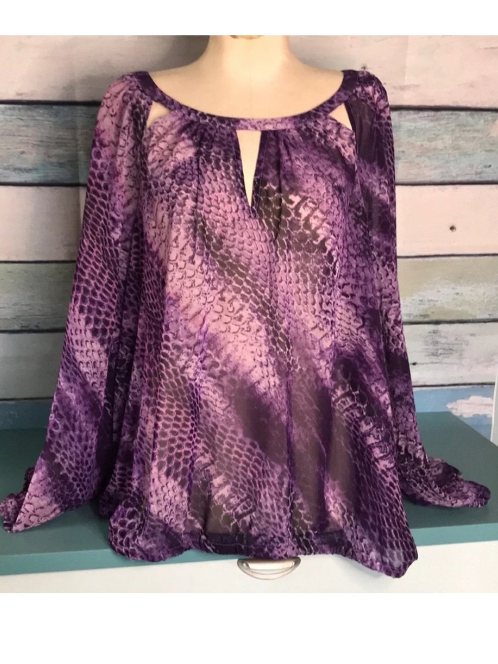 Jennifer Lopez Purple Printed Keyhole Blouse